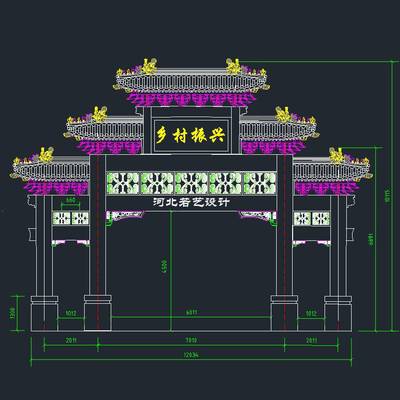 農村灰凝土牌樓樣式 水泥農村門樓 花崗巖牌坊樣式 若藝古建施工全包 基礎運輸安裝