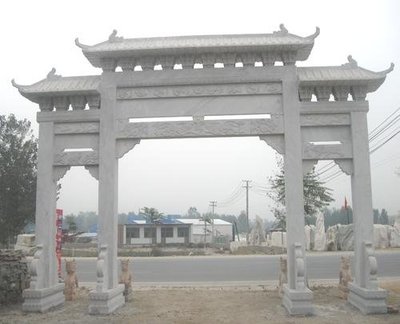 水泥牌樓 古建水泥水榭亭 村口大門牌坊 水泥門樓